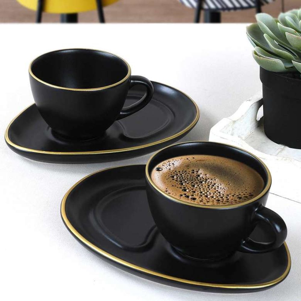 Keramika Mat Siyah Fileli Damla Atıştırmalık 4 Parça 2 Kişilik