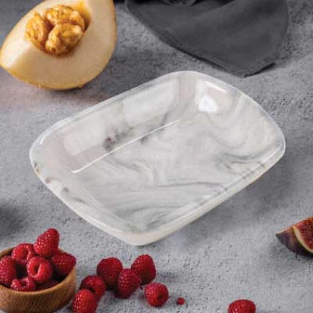 Kahvaltı Tabakları Mermer Desenli / Mavi Kare 16 Cm