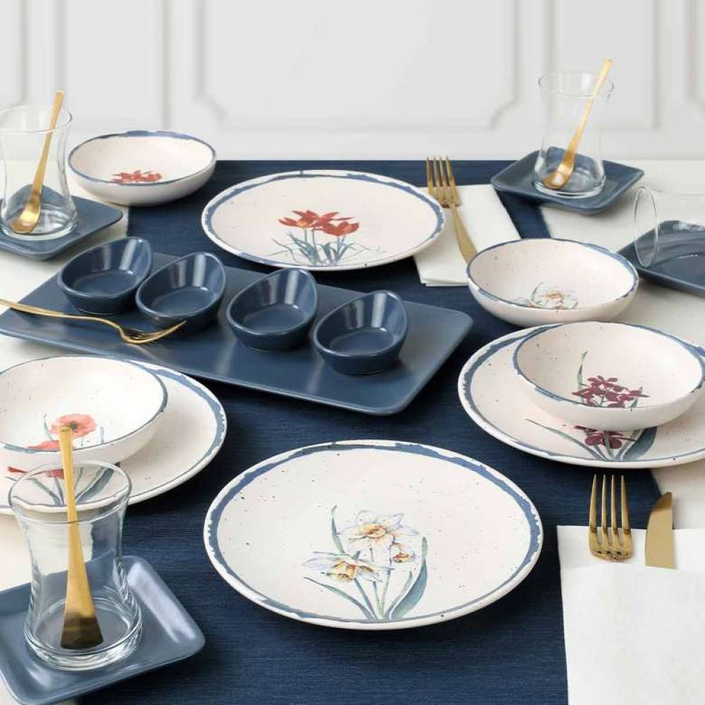 Keramika Anatolian Flowers Kahvaltı Takımı 21 Parça 4 Kişilik