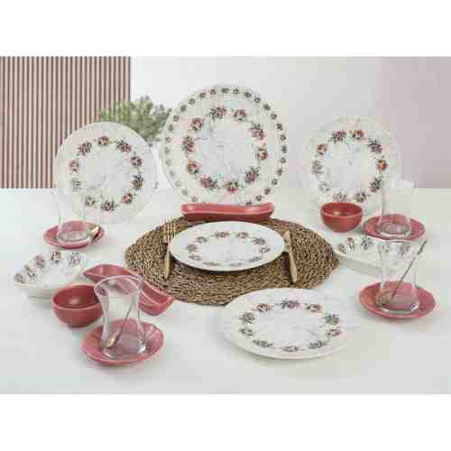 Keramika Çiçek Desenli Kahvaltı Seti 19 Parça