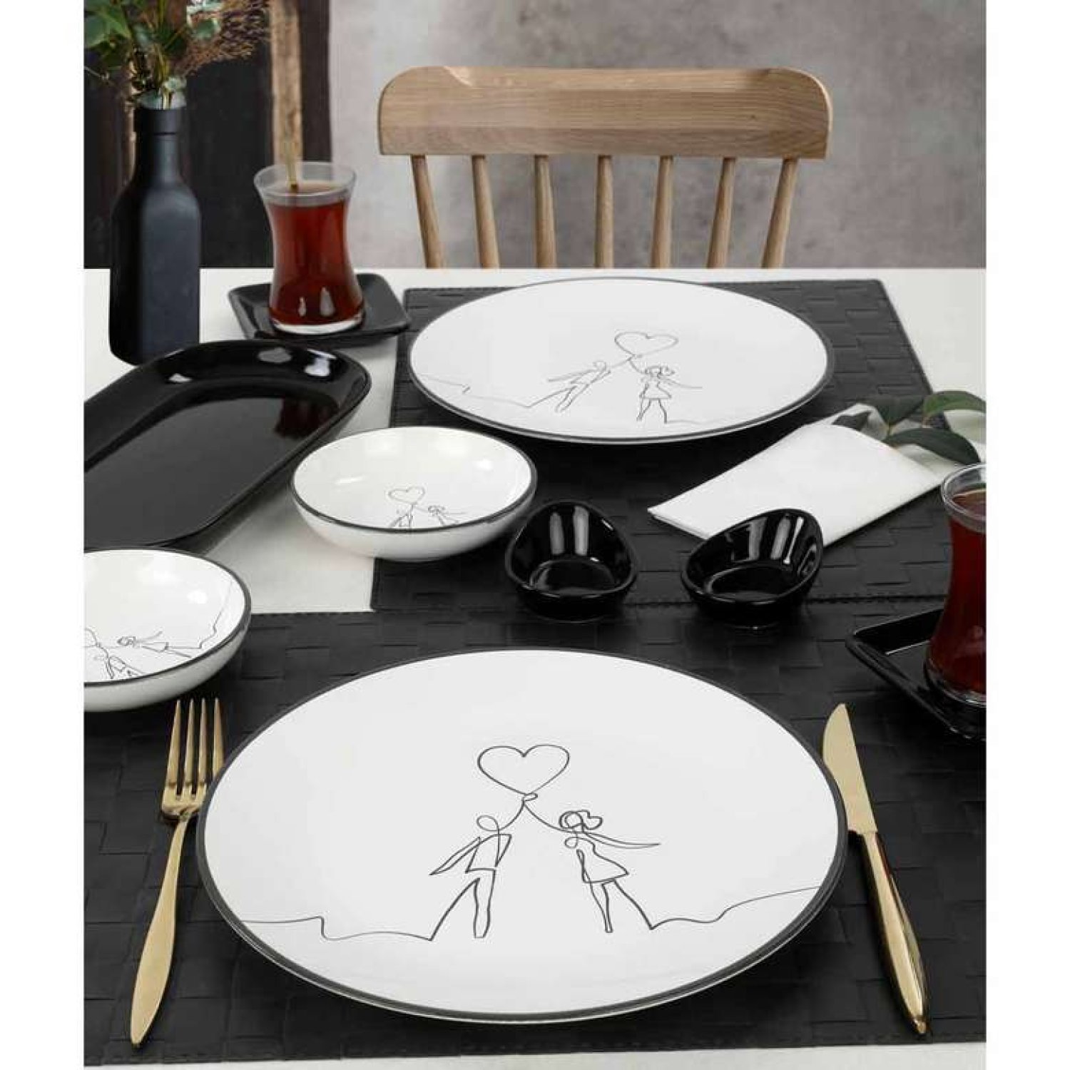 Keramika Çizgisel Aşk Kahvaltı Takımı 11 Parça 2 Kişilik - 20352