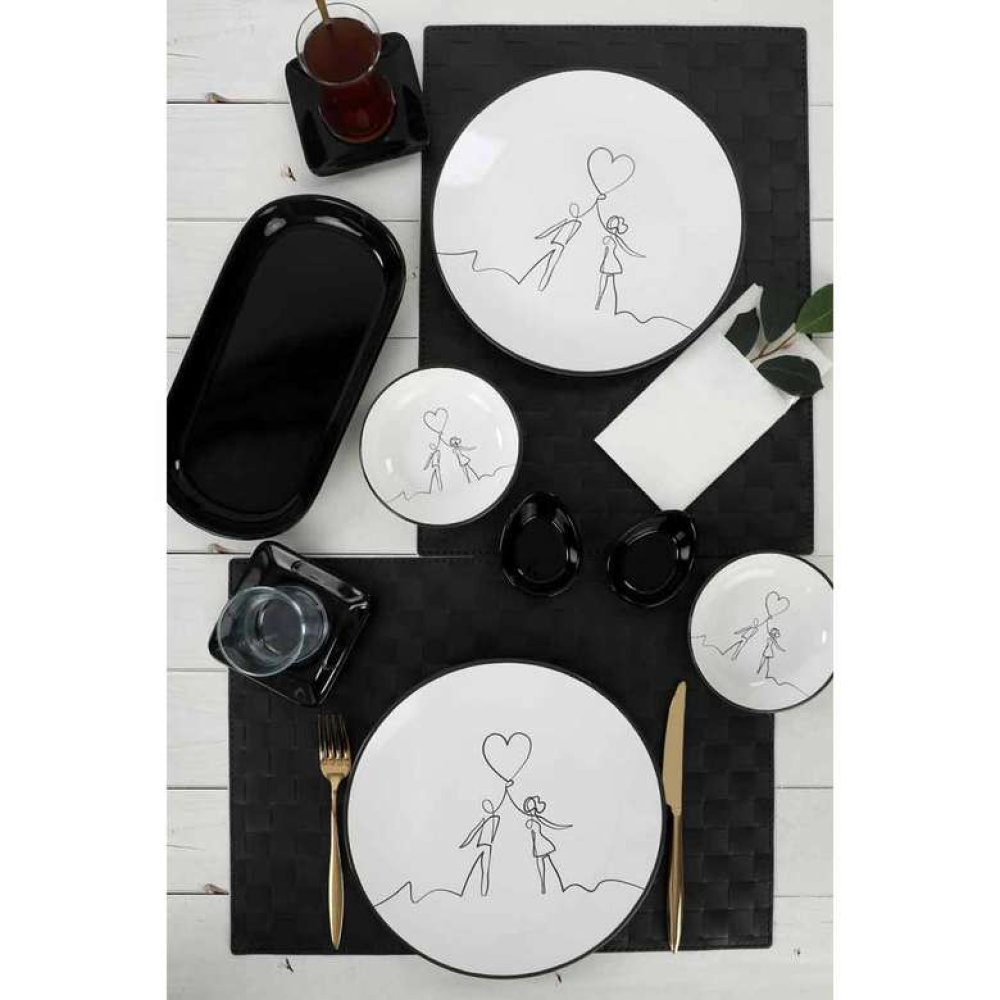 Keramika Çizgisel Aşk Kahvaltı Takımı 11 Parça 2 Kişilik - 20352
