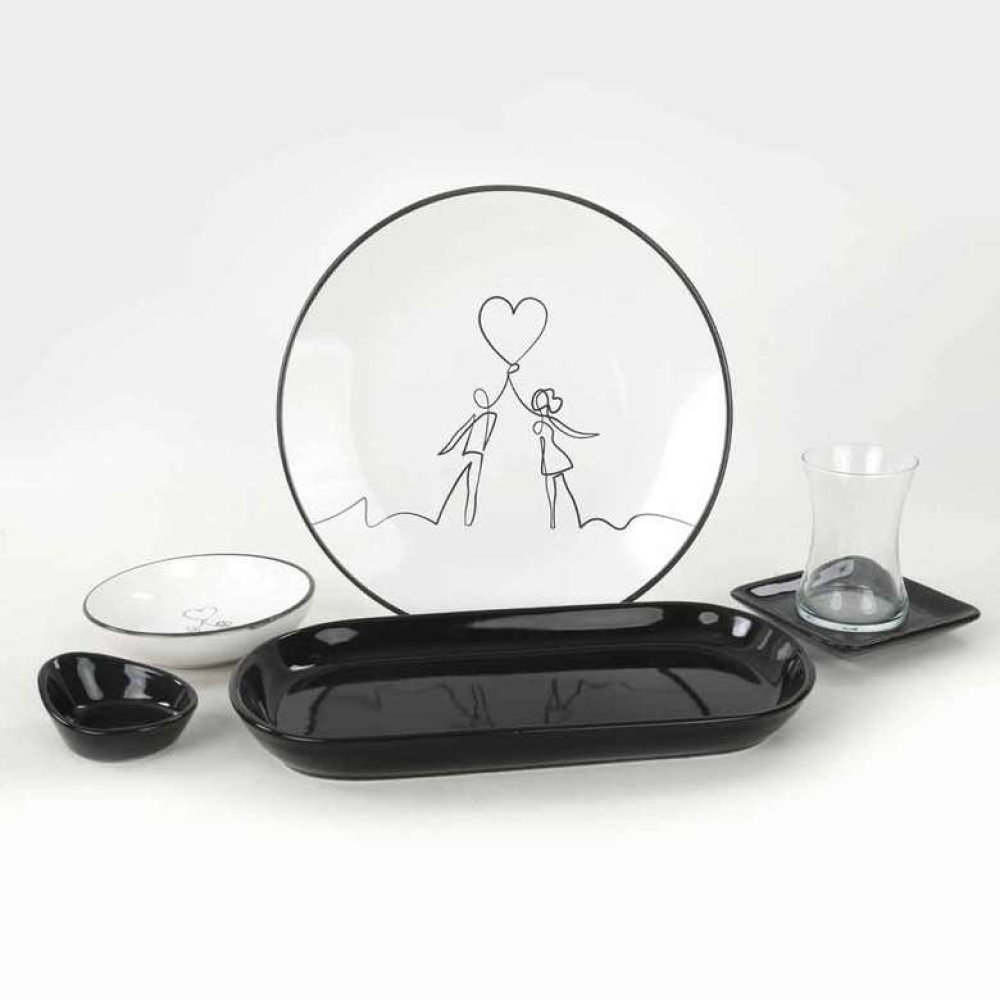 Keramika Çizgisel Aşk Kahvaltı Takımı 11 Parça 2 Kişilik - 20352