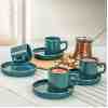 Keramika Dora Petrol Mavi Kahve Fincan Takımı 8 Parça 4 Kişilik