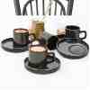 Keramika Dora Siyah Kahve Fincan Takımı 8 Parça 4 Kişilik