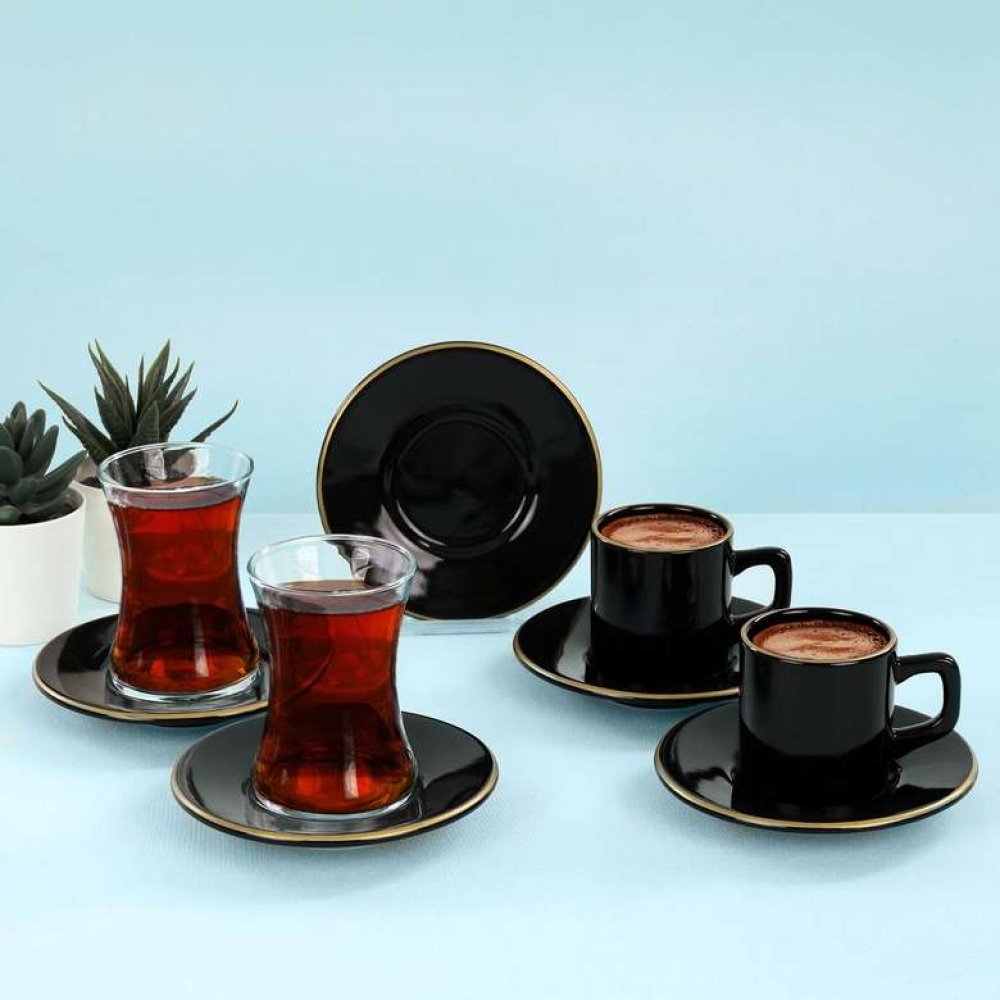 Keramika Luna Gold Siyah Çay/kahve Fincan Takımı 18 Parça 6 Kişilik