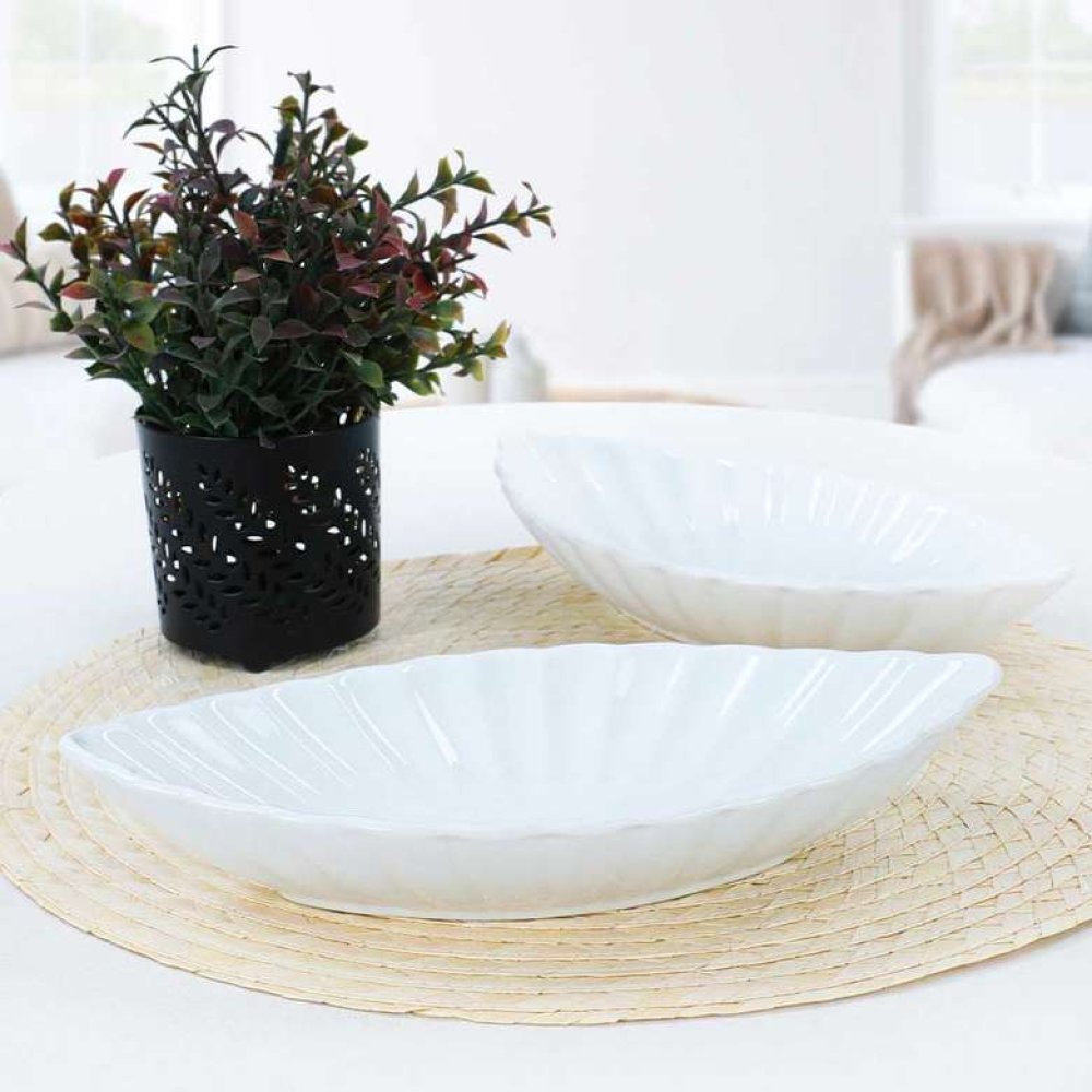Keramika Beyaz Midye Kayık Tabak 25 Cm 2 Adet