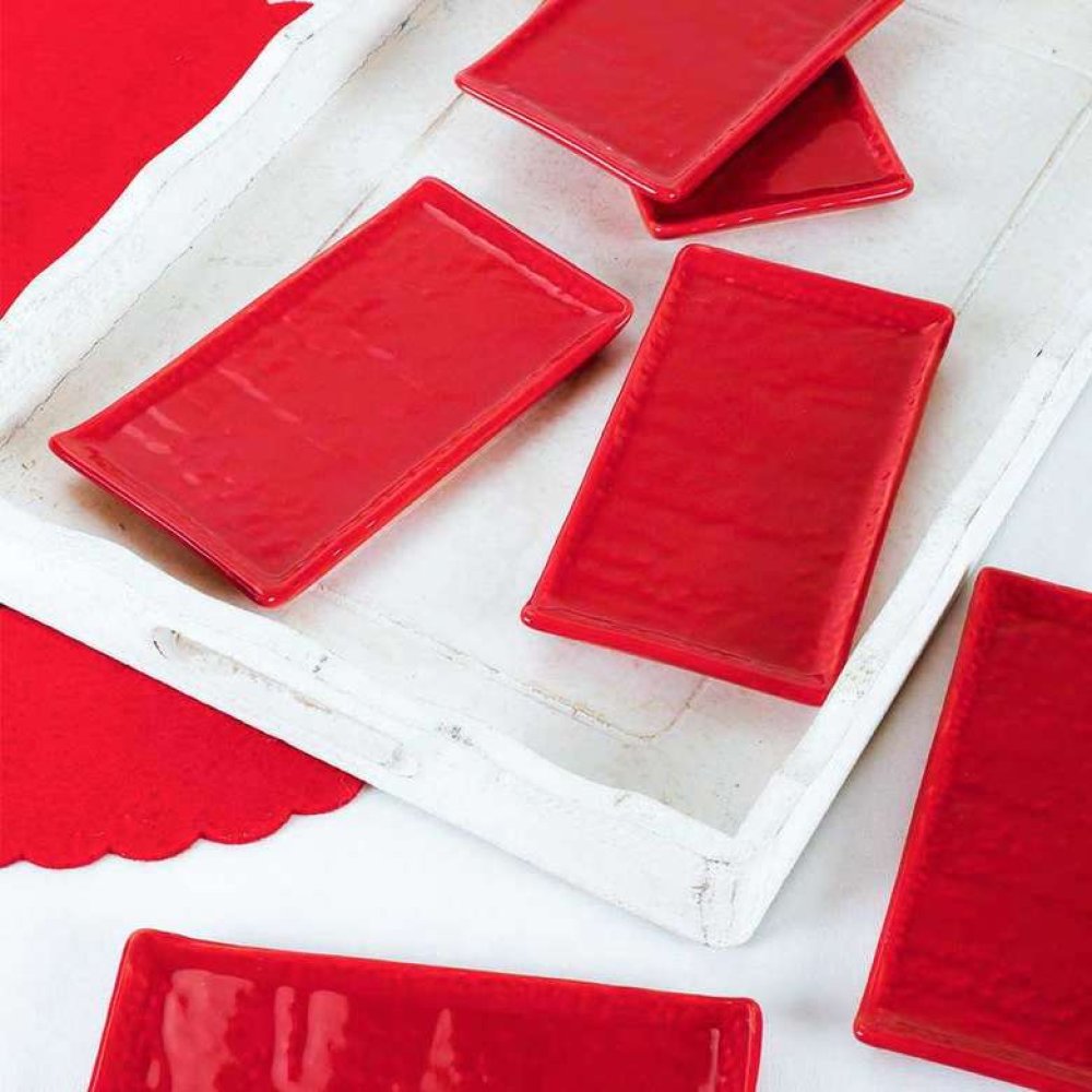 Keramika Kırmızı Doğaltaş Kayık Tabak 15 Cm 6 Adet