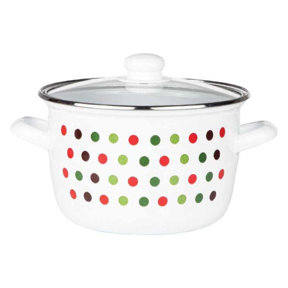 Emaye Yoğurt Tenceresi 22 Cm Beyaz Pembe