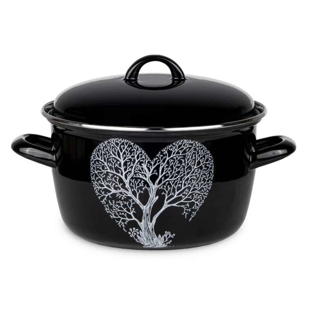 Emaye Yoğurt Tenceresi 22 cm Siyah Beyaz