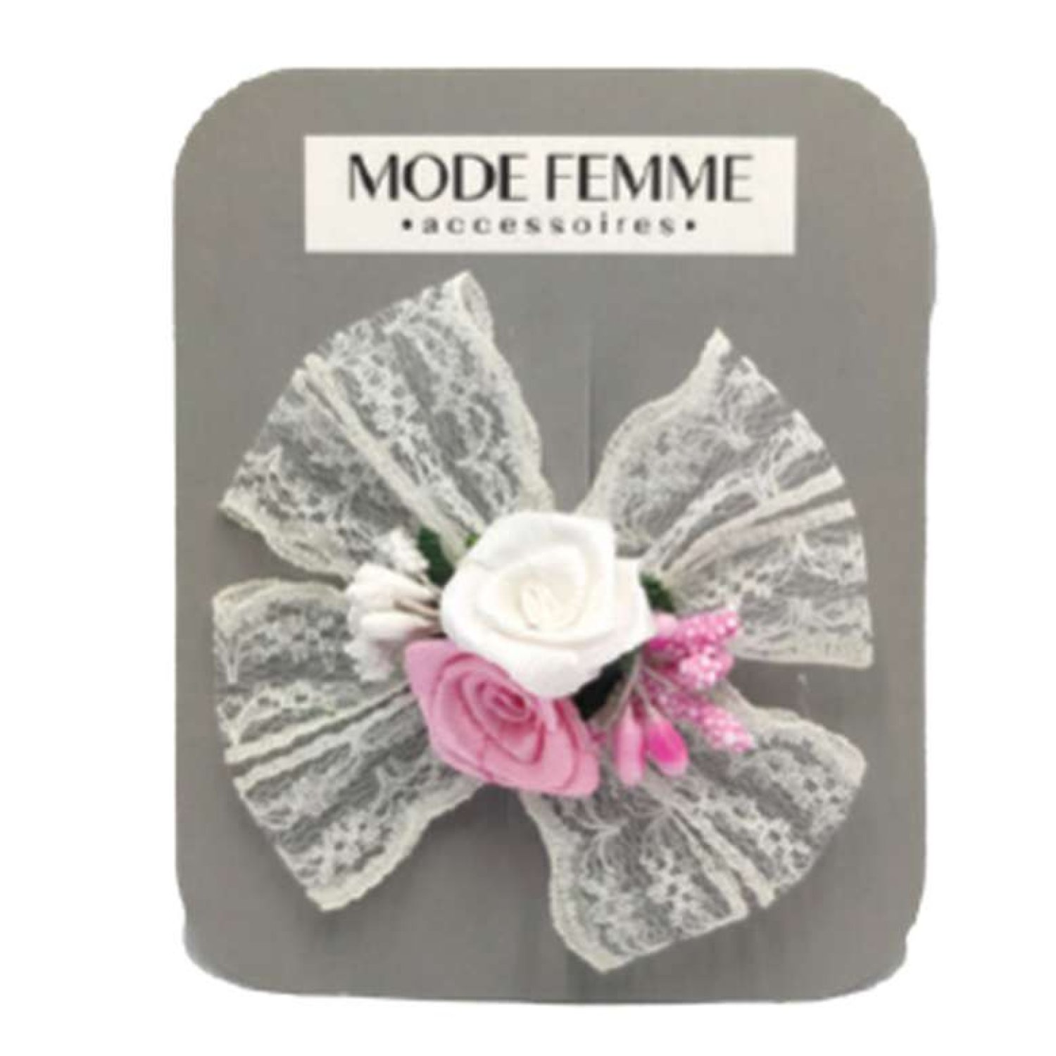 Çiçekli Kumaş Toka Açık Pembe Beyaz