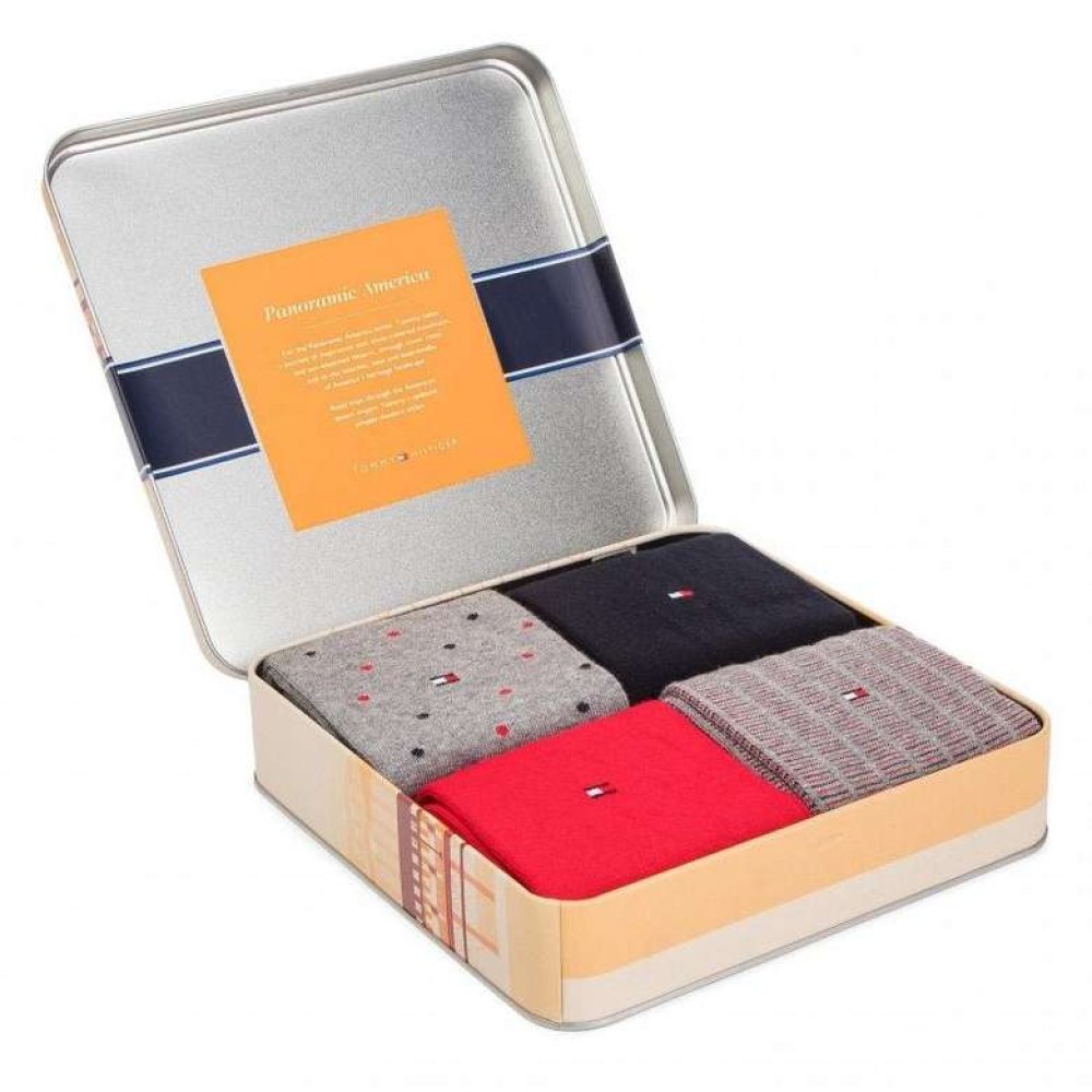 Tommy Hilfiger 4'lü Erkek Çorap Kırmızı-Gri, 39-42