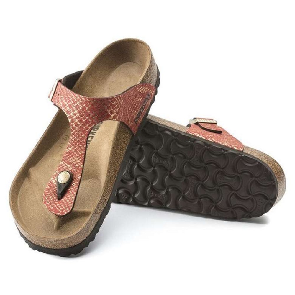 Birkenstock Gizeh 1020008 Kadın Terlik Kırmızı/Gold