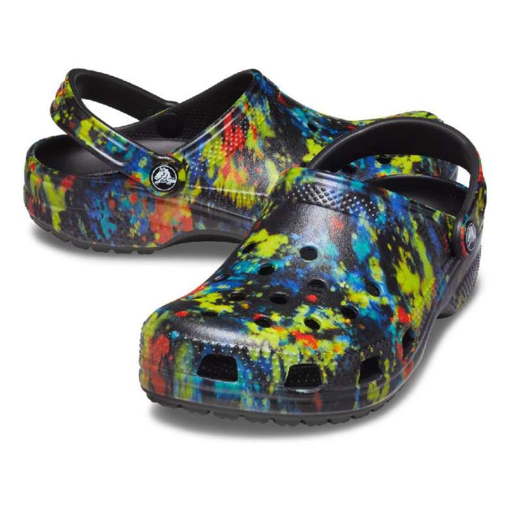 Crocs Classic Tie Dye Graphic Clog 205453-4SW Kadın Terlik Siyah Sarı