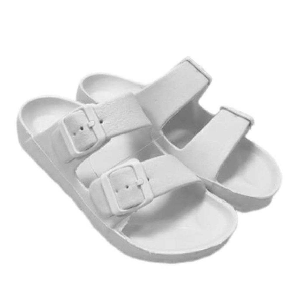 Juno Kadın Çift Tokalı Terlik Beyaz