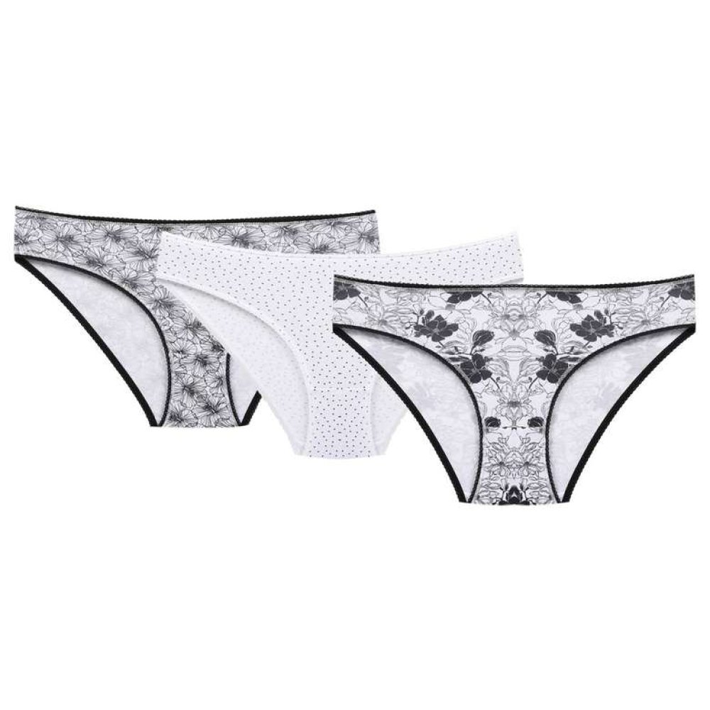 Kadın Desenli Slip 3'lü Siyah Beyaz