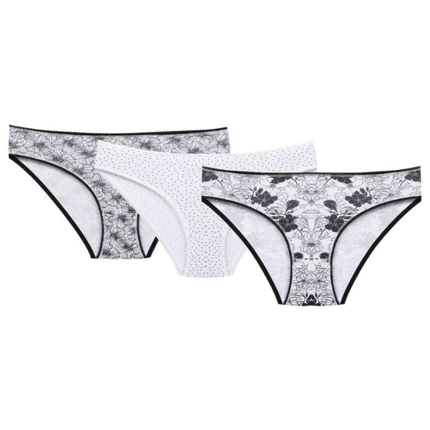 Kadın Desenli Slip 3'lü Siyah Beyaz