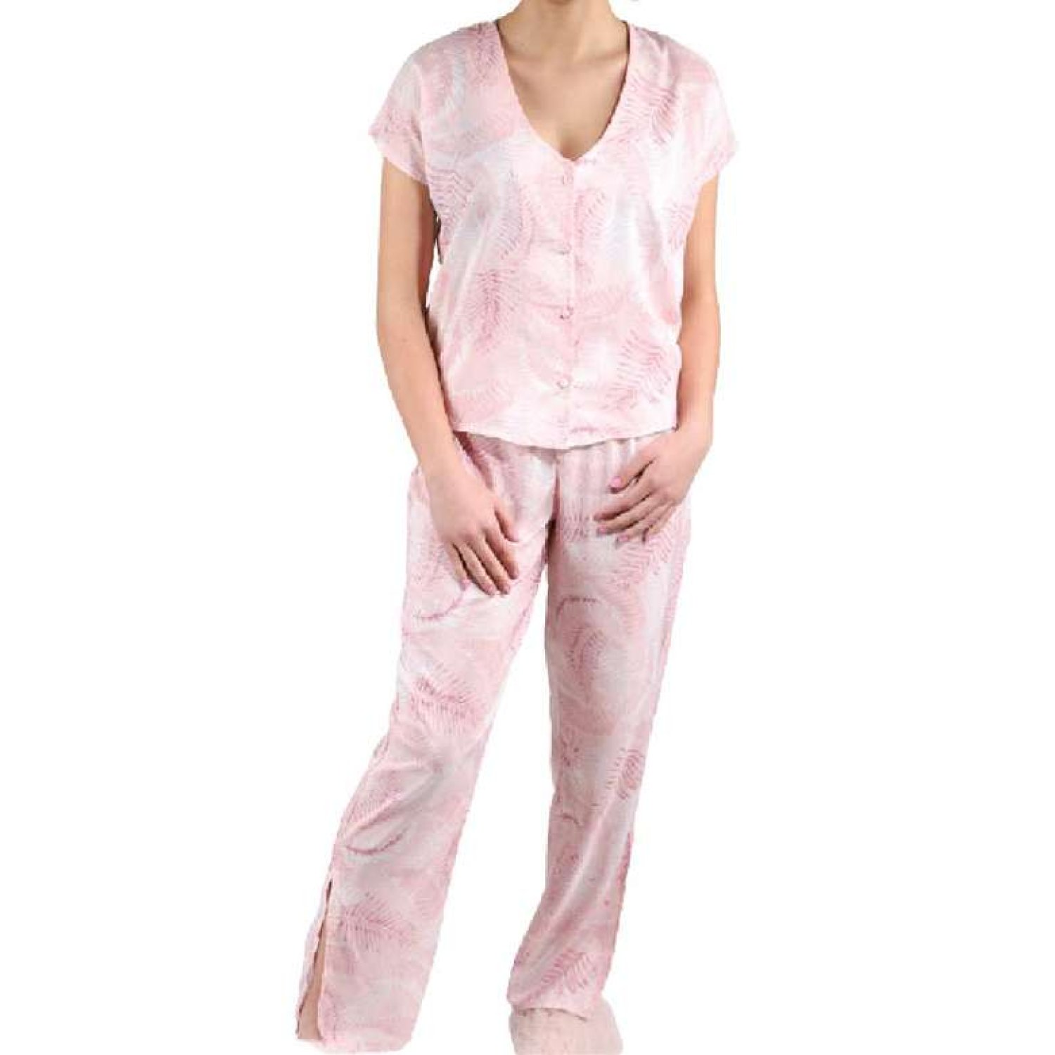Kadın Saten Pijama Takımı Pembe