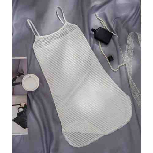 Kadın Çizgili Yırtmaçlı Gecelik Beyaz