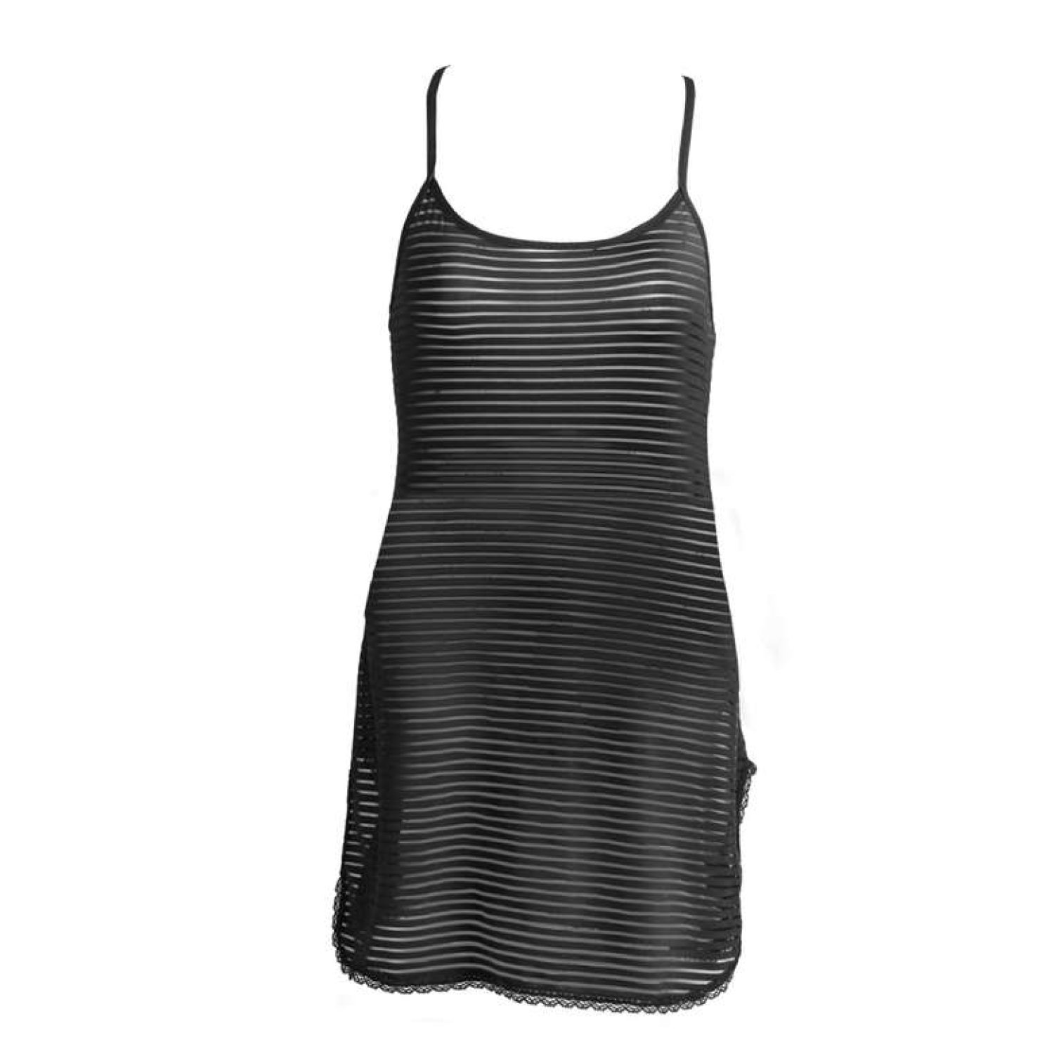 Kadın Çizgili Yırtmaçlı Gecelik Siyah