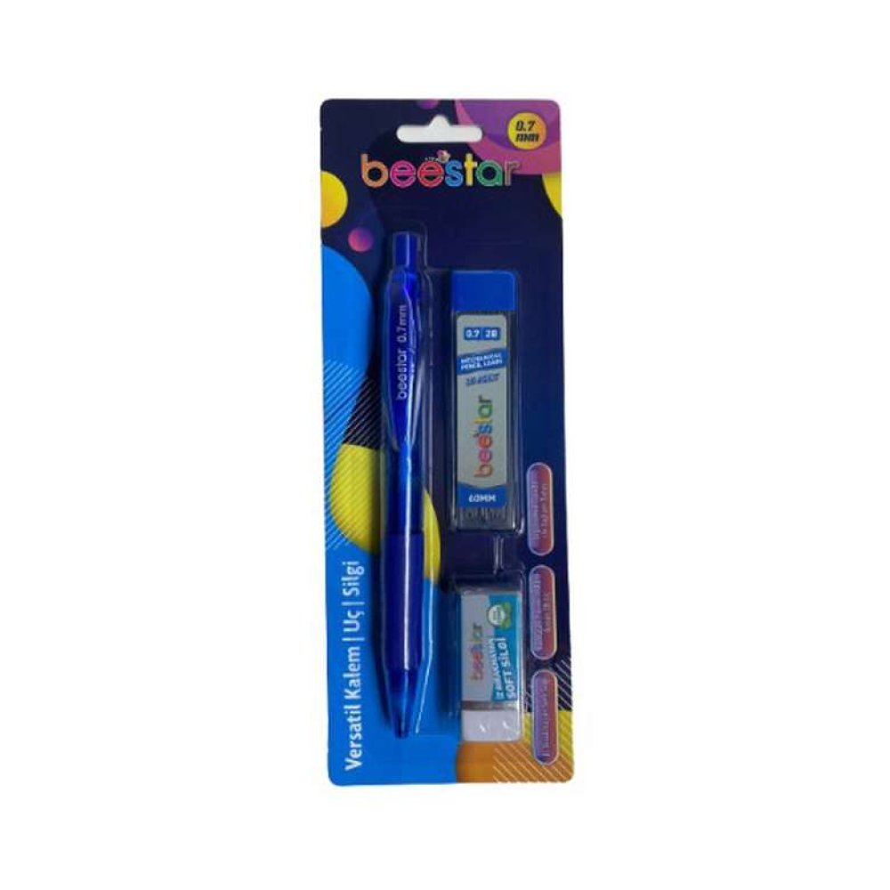 Beestar Versatil Kalem+Uç+Silgi Set Mavi