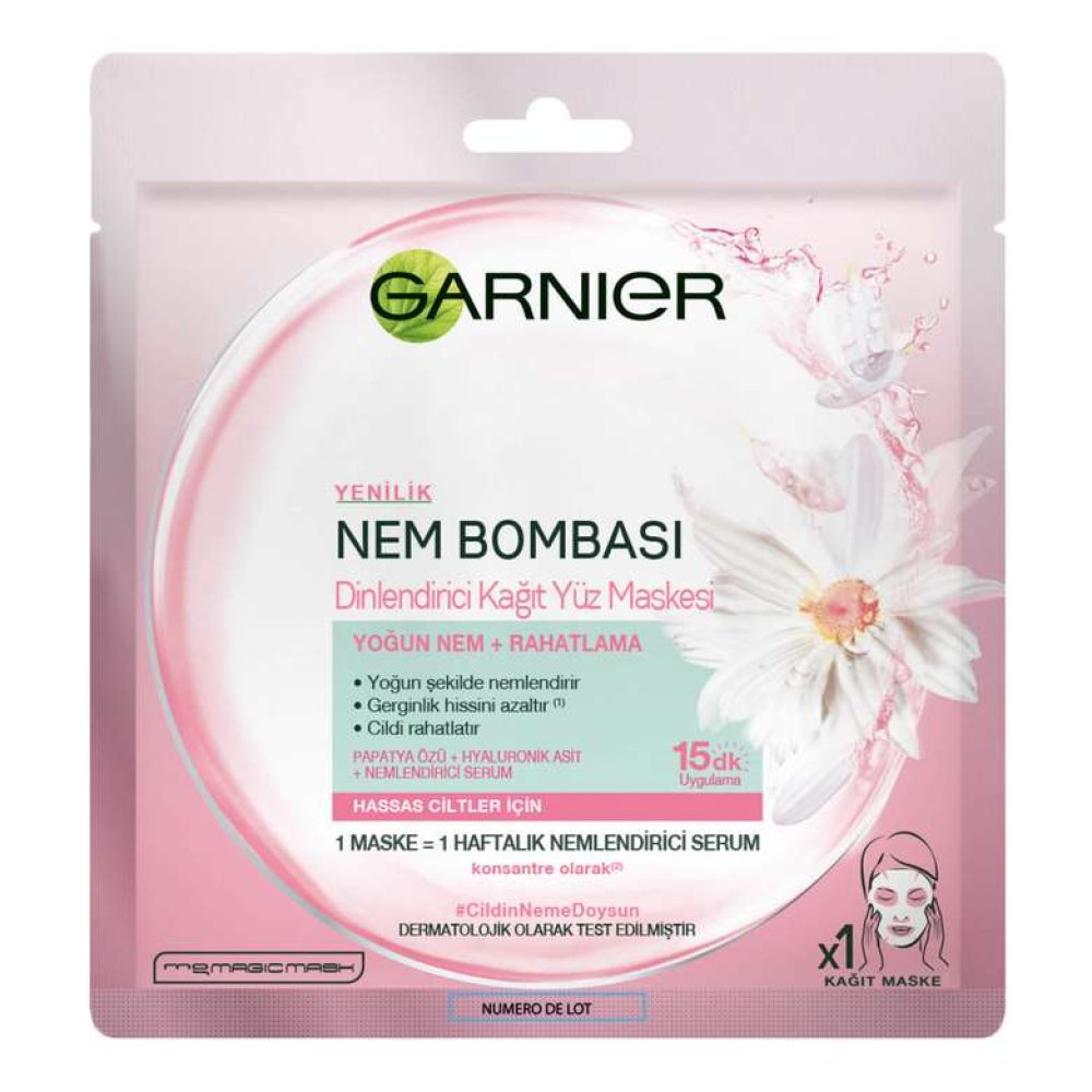 Garnier Nem Bombası Dinlendirici Kağıt Yüz Maskesi - Hassas Ciltler