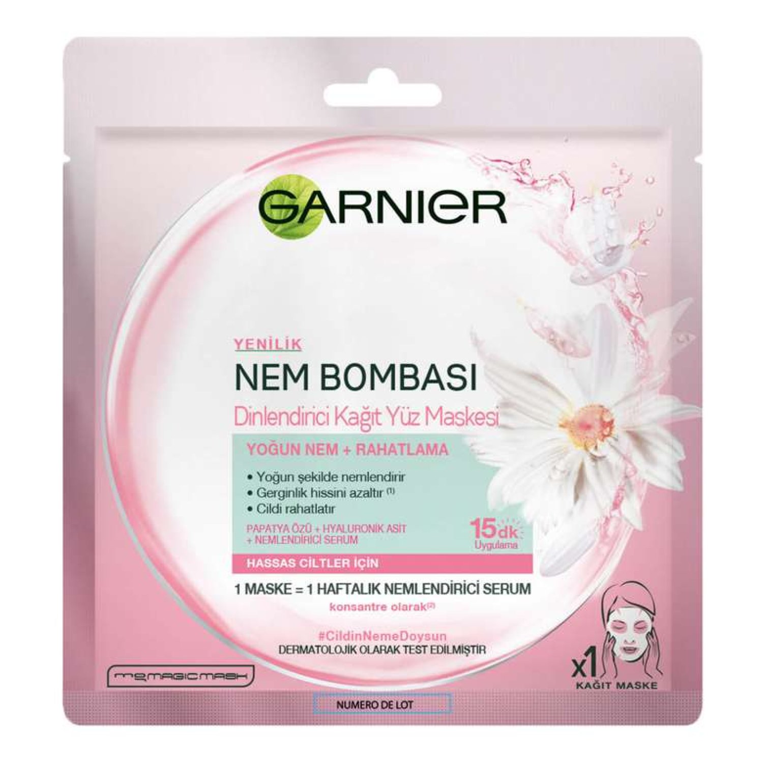 Garnier Nem Bombası Dinlendirici Kağıt Yüz Maskesi - Hassas Ciltler