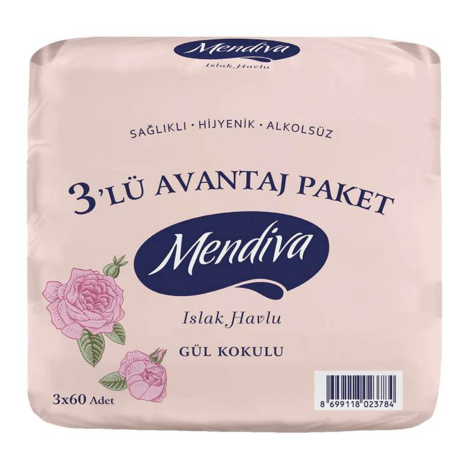 Mendiva Islak Havlu Gül Kokulu 3X60 Cm