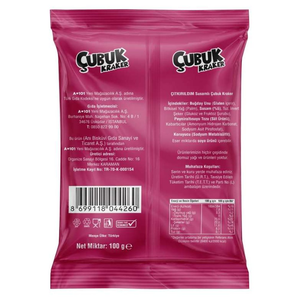 Çıtkırıldım Susamlı Çubuk Kraker 100 G