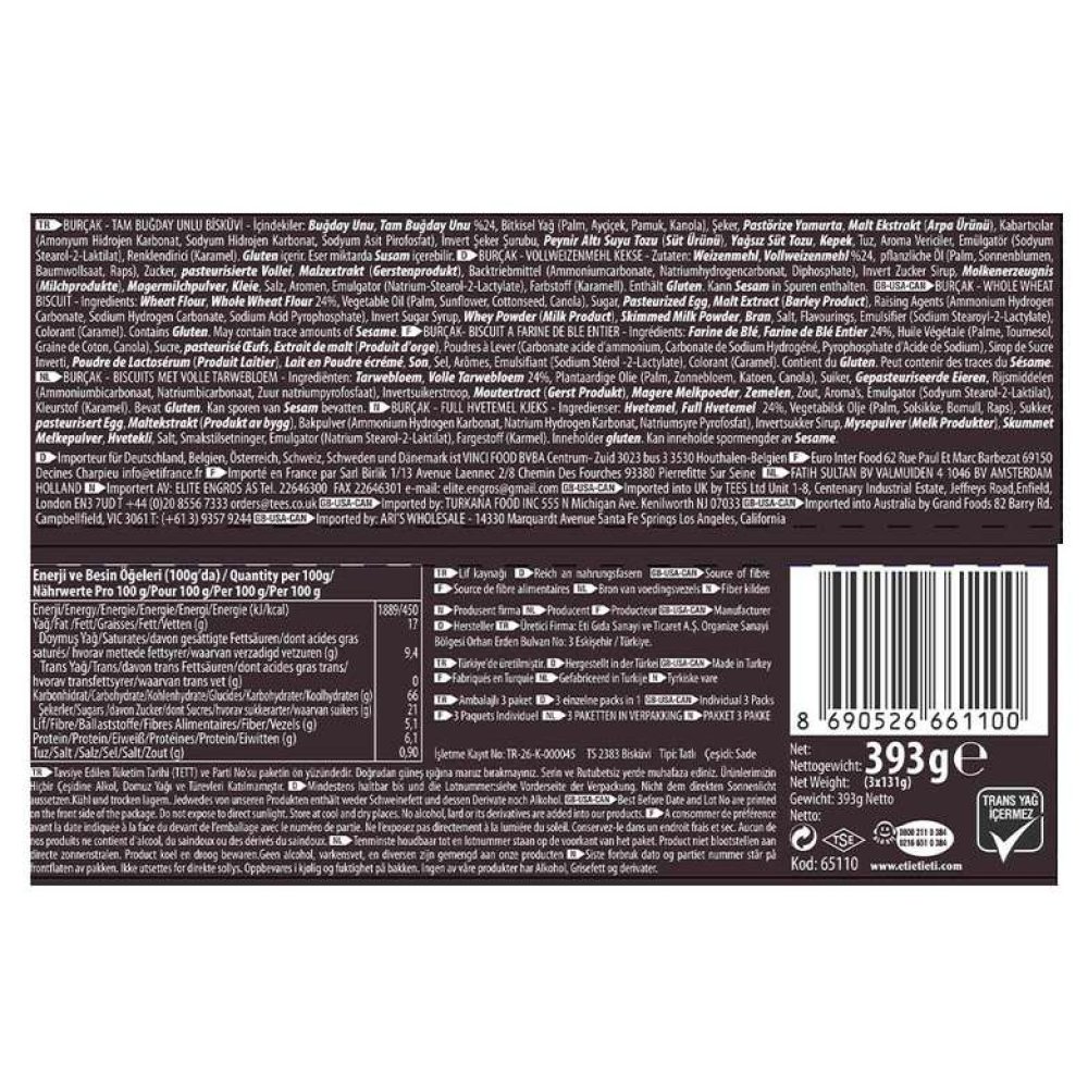 Eti Burçak Bisküvi Yulaflı 3X140 G