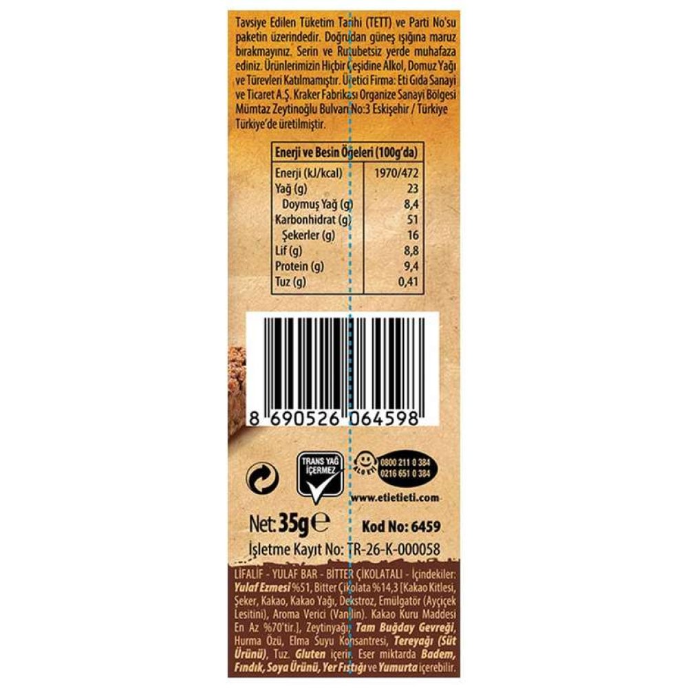 Eti Lifalif Bar Müsli Çikolatalı 35 G