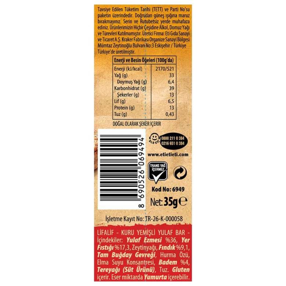 Eti Lifalif Bar Müsli Kuruyemişli 35 G