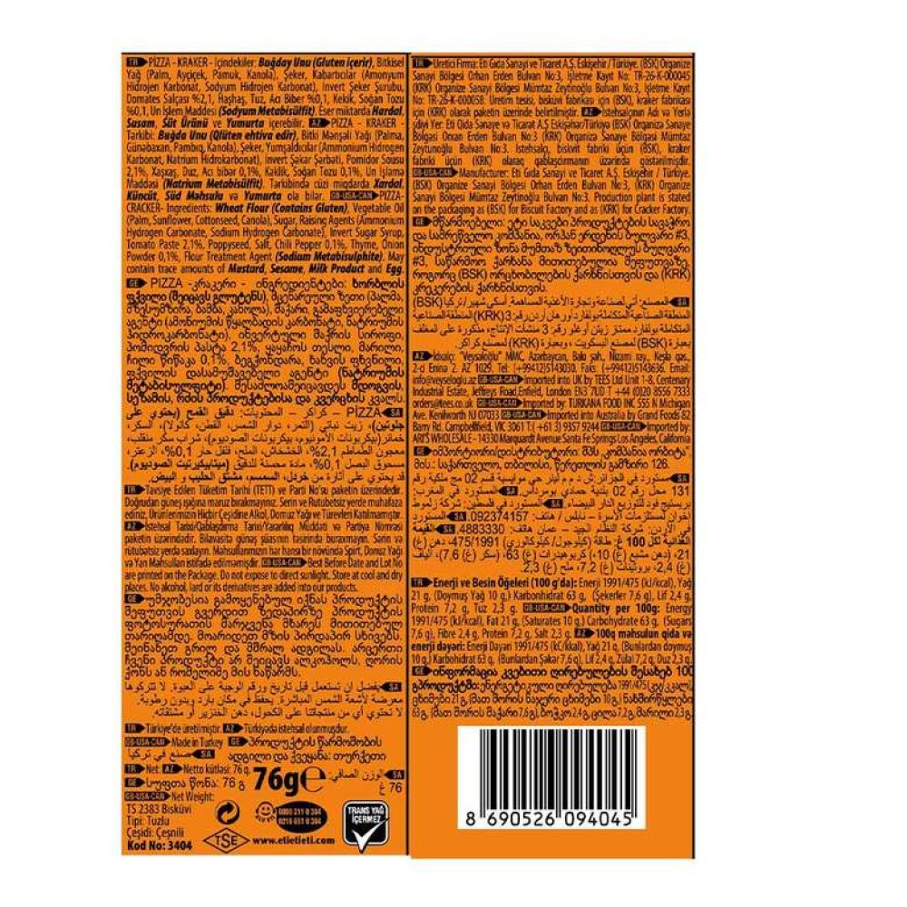 Eti Pizza Kraker Baharatlı 76 G