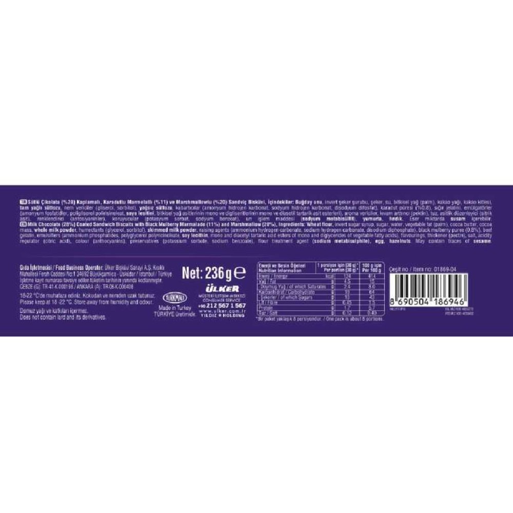 Halley Bisküvi Kremalı Karadutlu 236 G