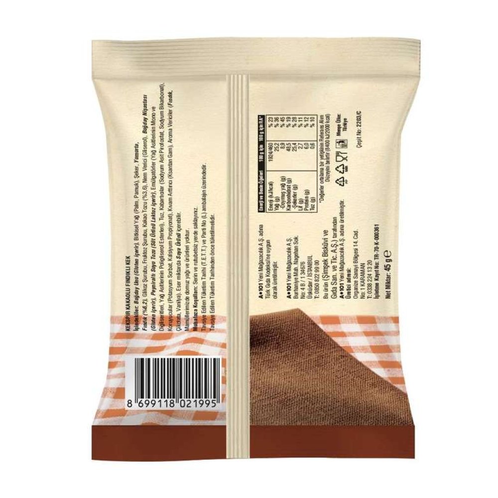 Kekspır Kakaolu Fındıklı Kek 45 G