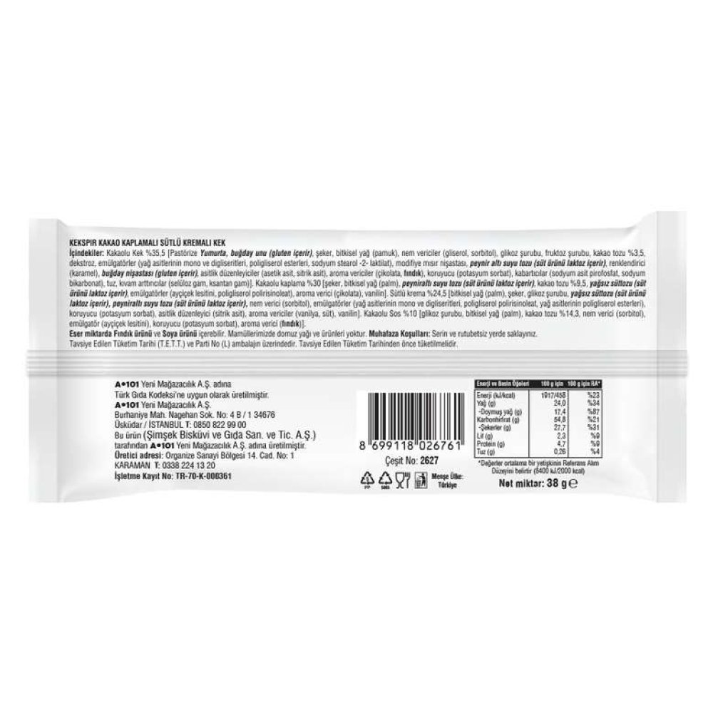 Kekspır Kek Kakaolu Süt Kremalı 38 G