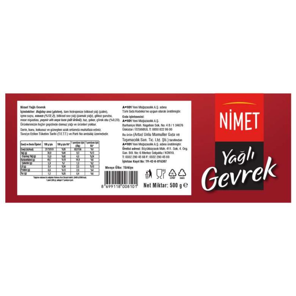 Nimet Yağlı Gevrek 500 G