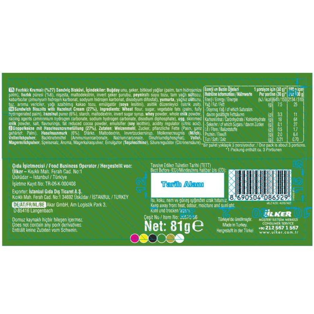Ülker Canpare Bisküvi Fındık Kremalı 81 G