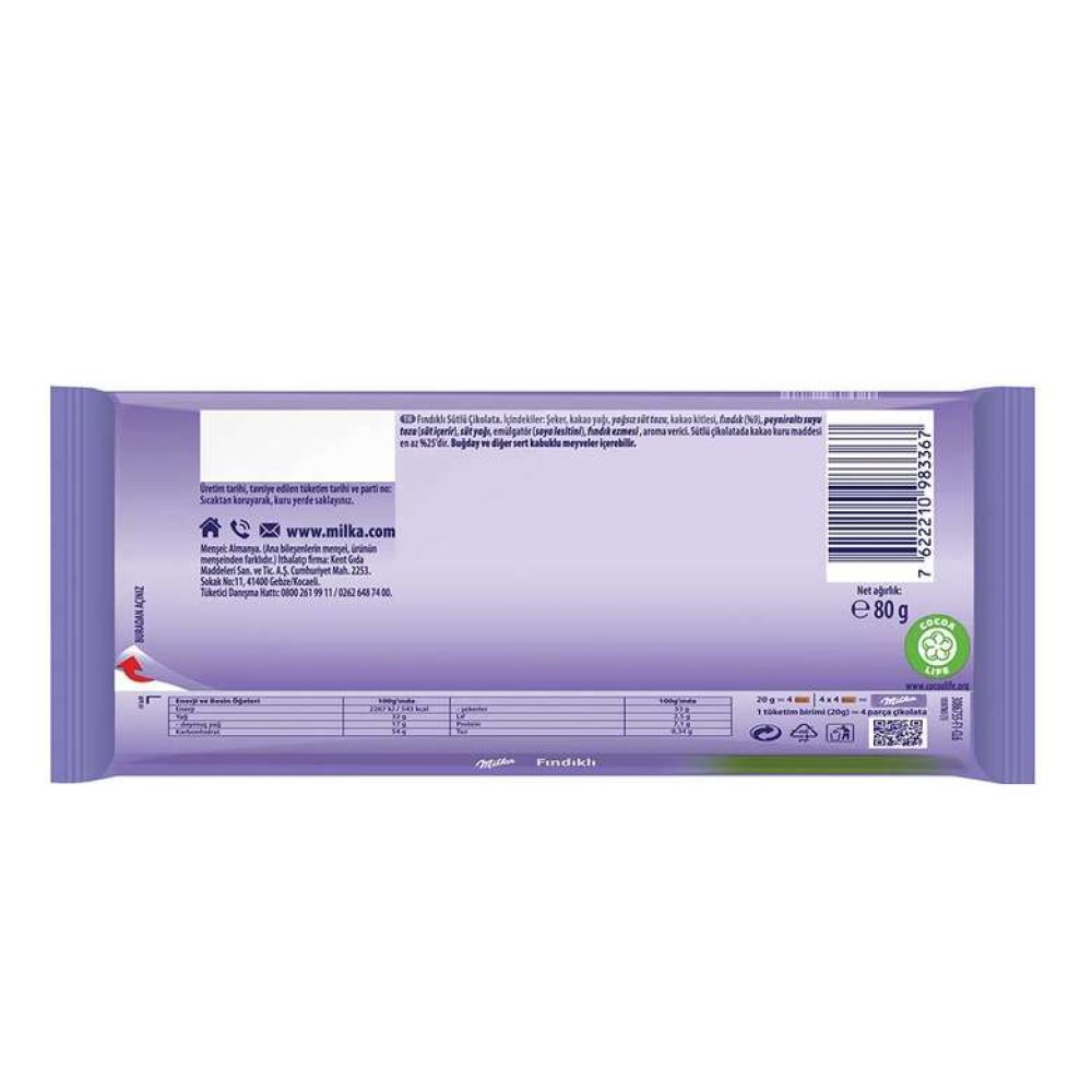 Milka Fındıklı Çikolata 80 G