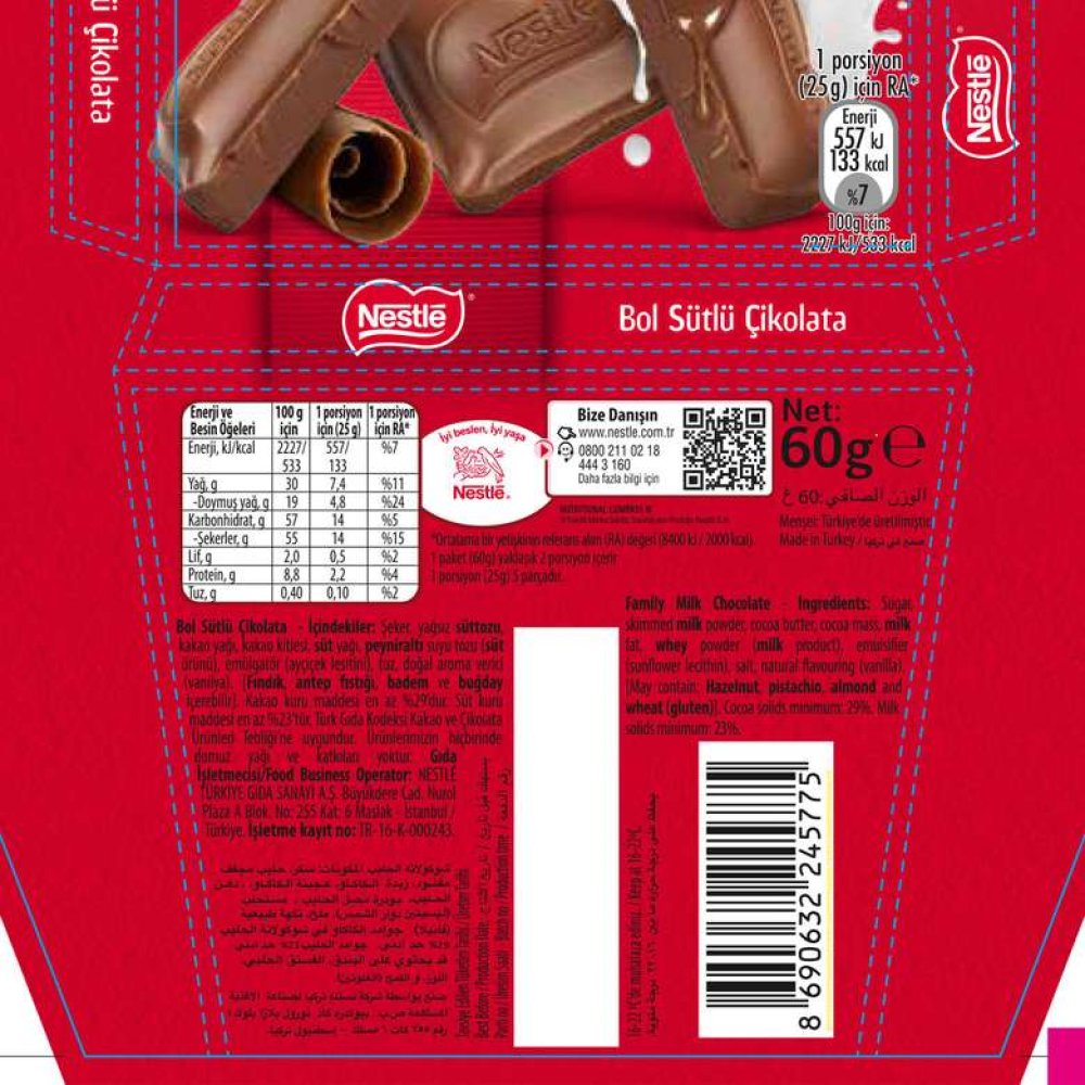 Nestle Classic Bol Sütlü Çikolata  60 G