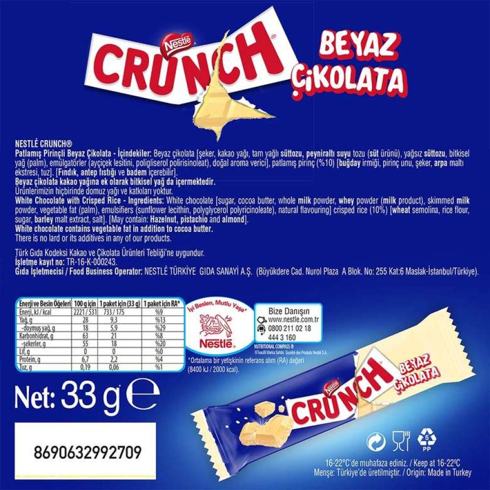 Nestle Crunch Çikolata Beyaz Pirinç Patlaklı 33 G