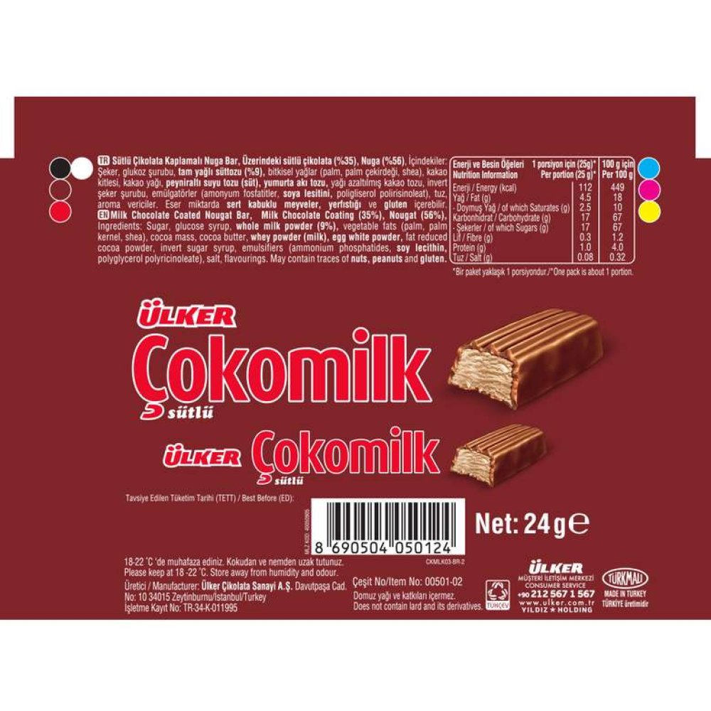 Ülker Çokomilk Bar Sütlü Çikolatalı Nugalı 24 G