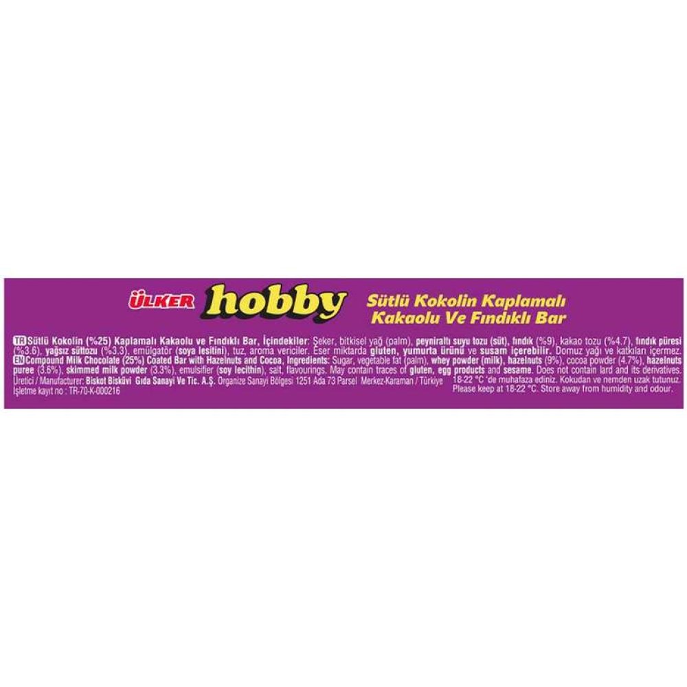 Ülker Hobby Bar Çikolatlalı Fındıklı 25 G