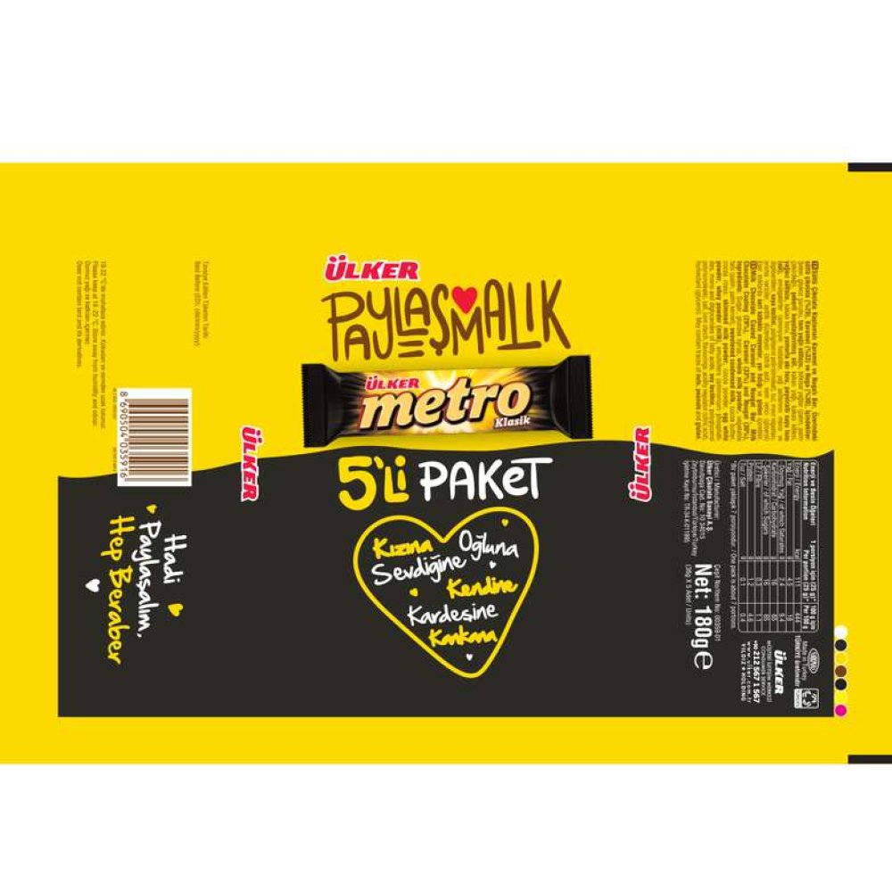 Ülker Metro Karamelli Nugalı Bar Çikolata 5X36 G