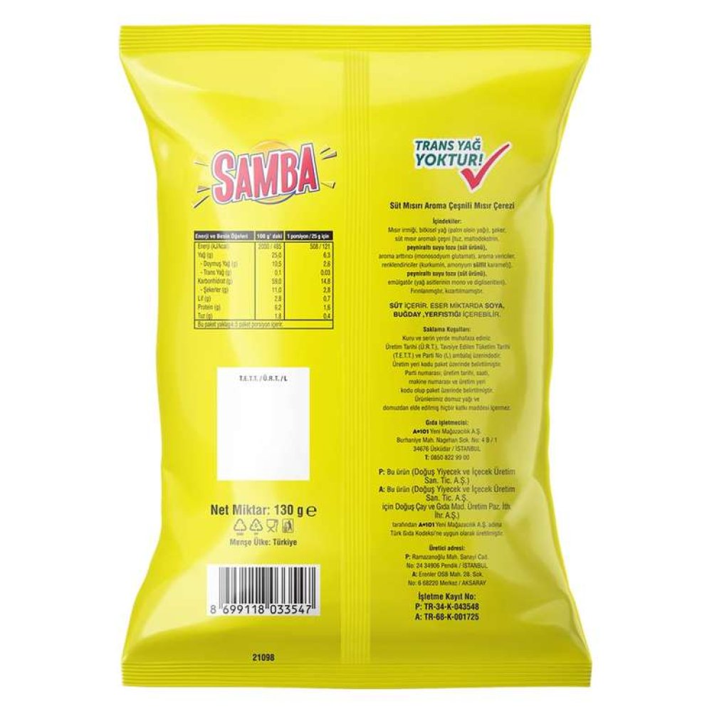 Samba Süt Mısırı Cips 130 G