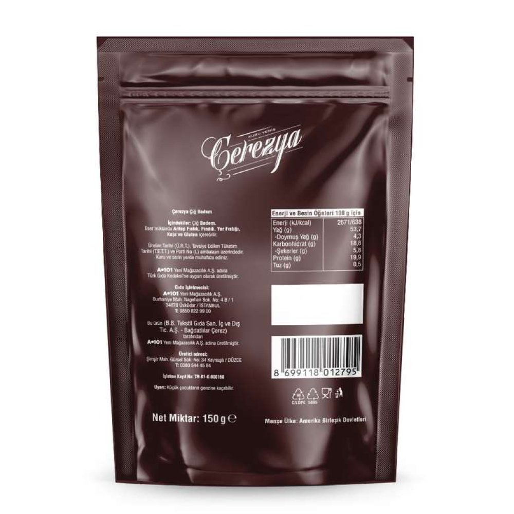 Çerezya Çiğ Badem 150 G