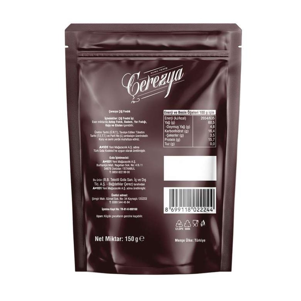 Çerezya Çiğ Fındık 150 G