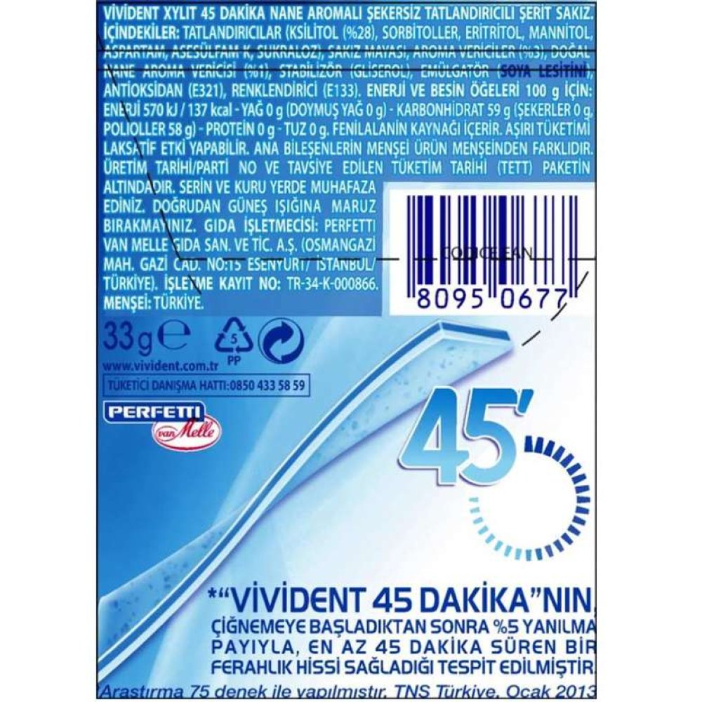 Vivident 45 Dk Sakız Nane Aromalı 33 G