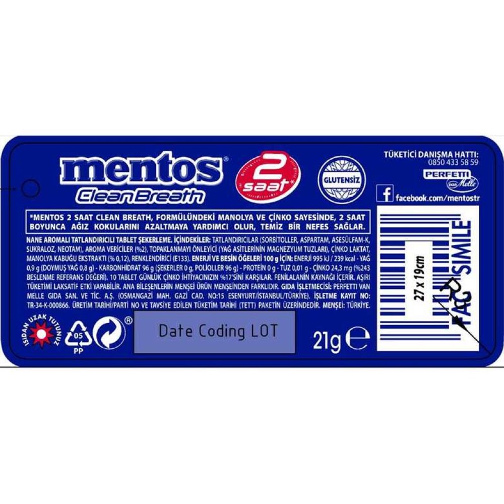 Mentos Clean Breath Sert Şeker Naneli 21 G