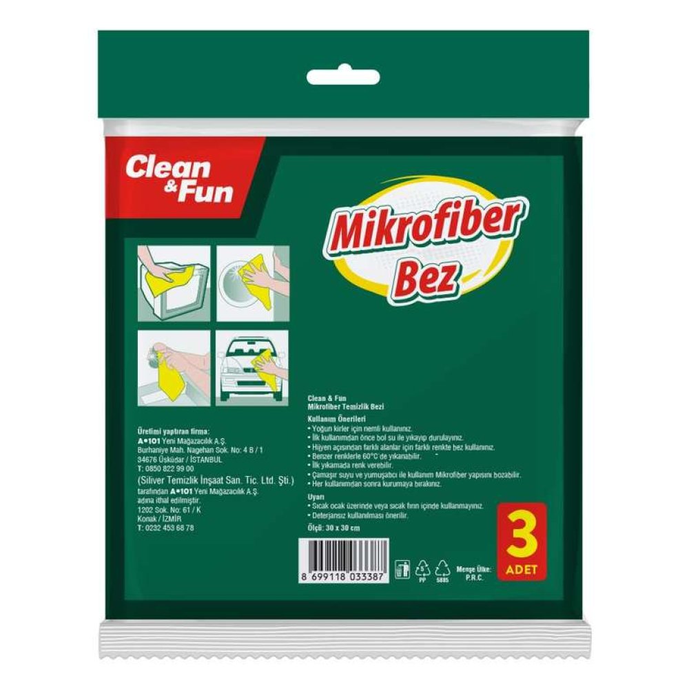 Clean & Fun Mikrofiber Temizlik Bezi 30x30 Cm 3'lü